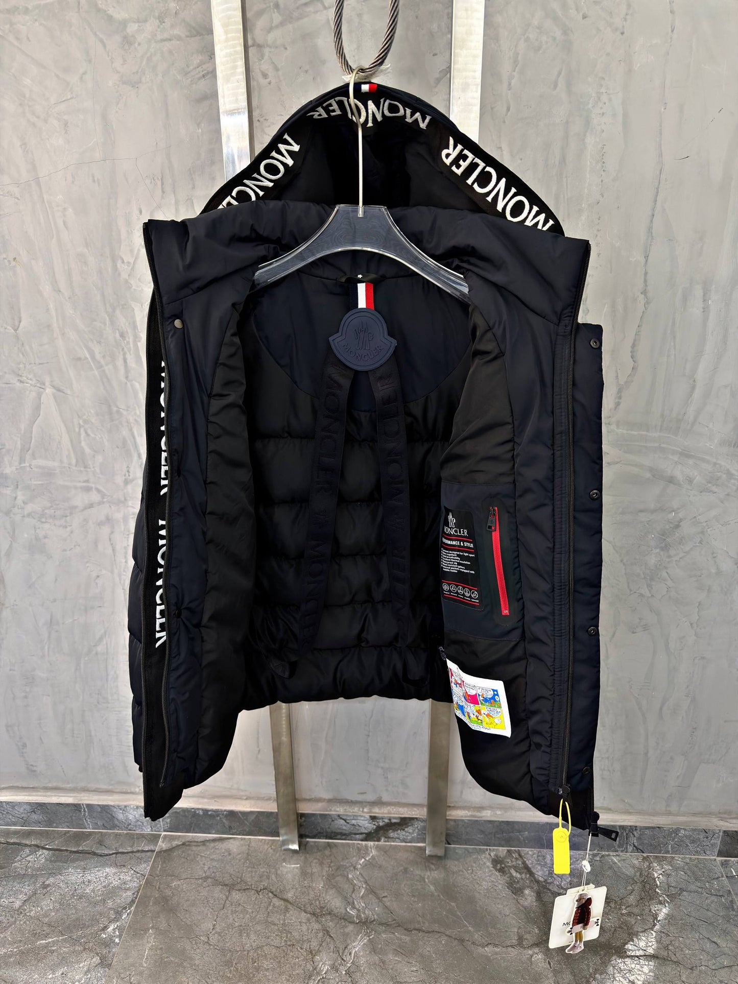Moncler Navy Blue Down-Filled Puffer Jacket with Logo Hood