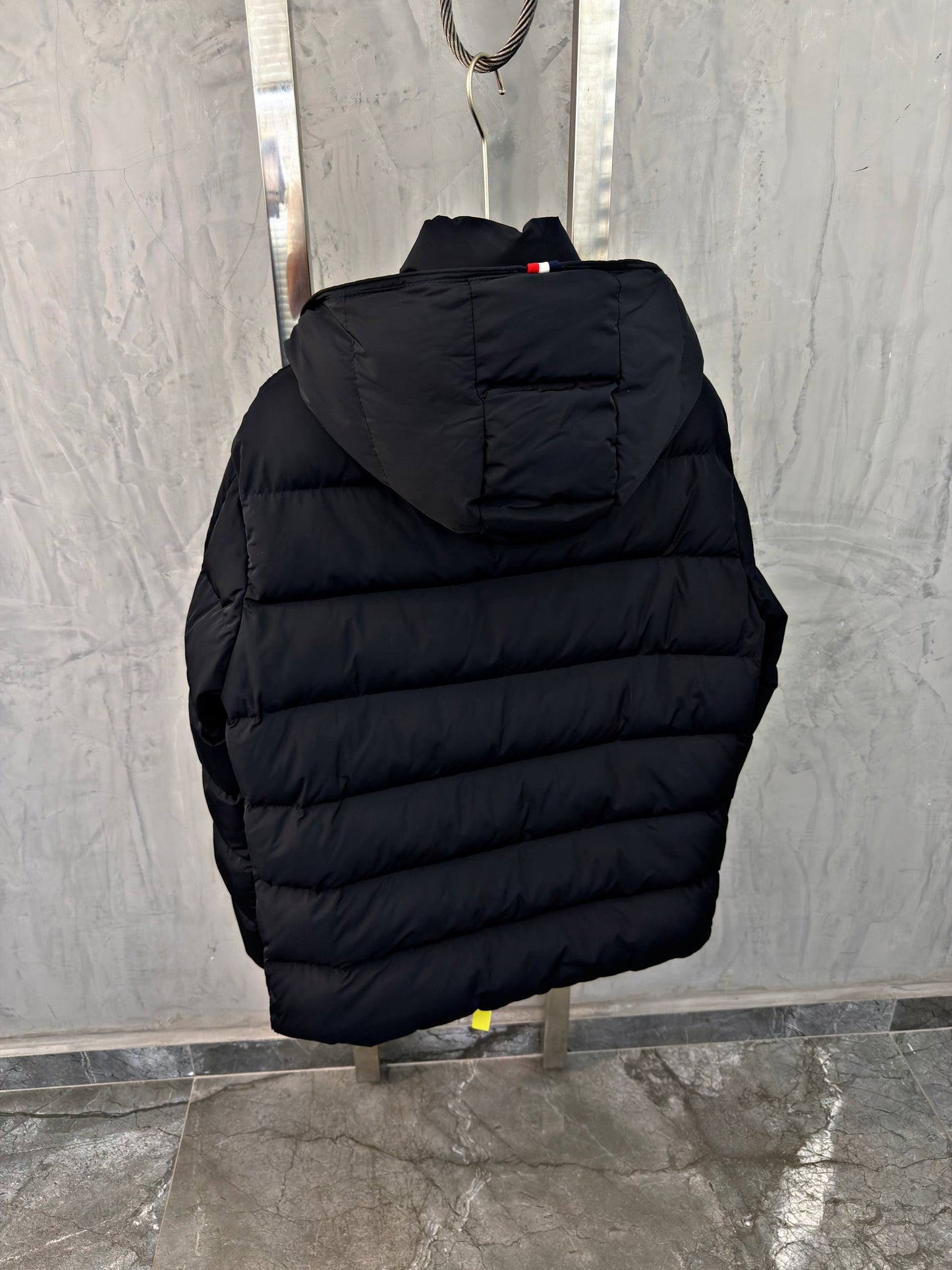 Moncler Navy Blue Down-Filled Puffer Jacket with Logo Hood