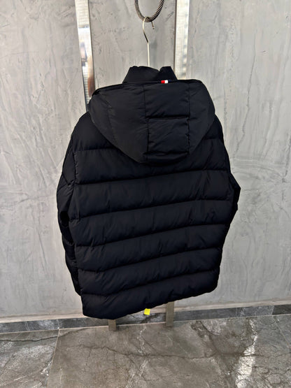 Moncler Navy Blue Down-Filled Puffer Jacket with Logo Hood