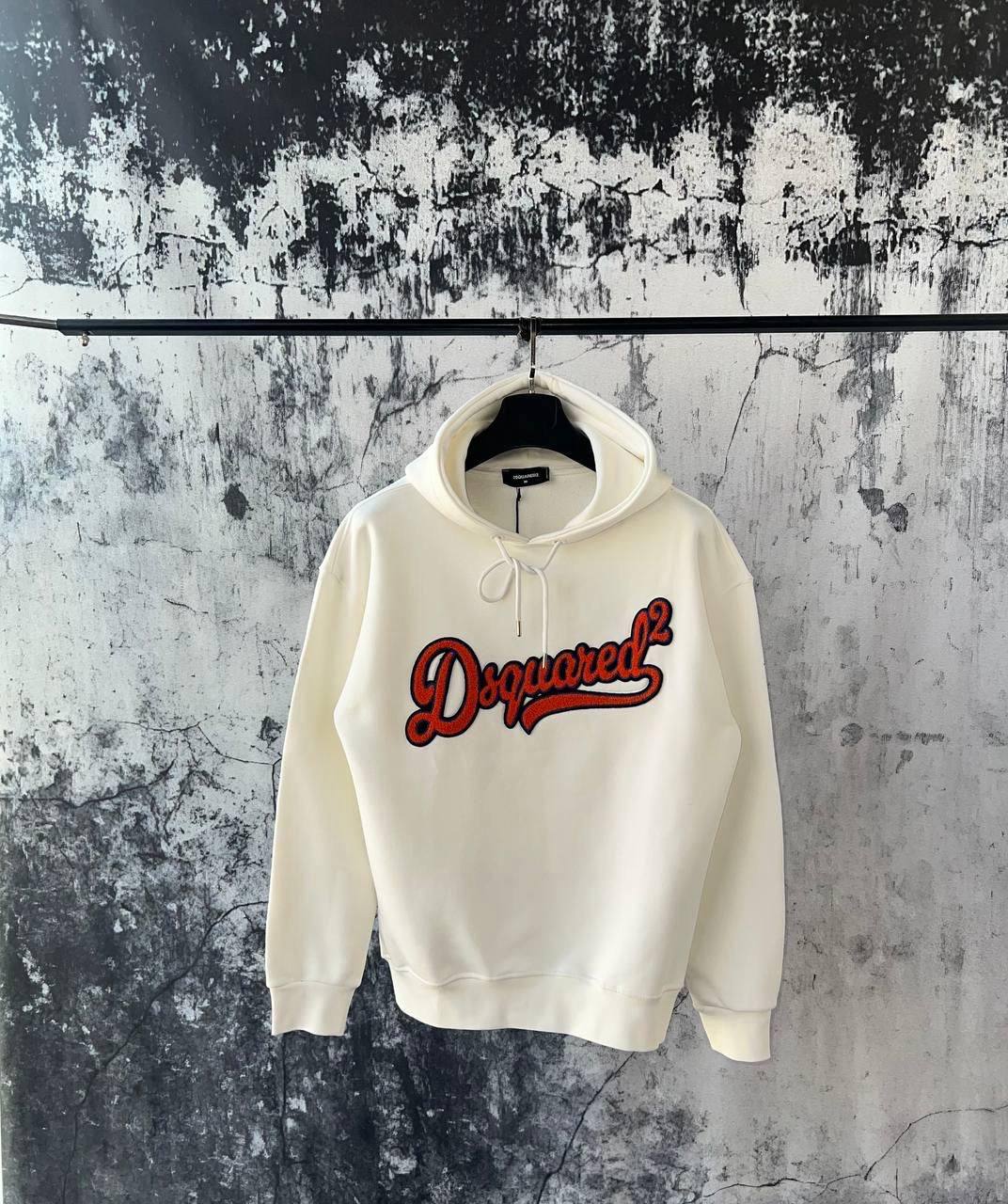Dsquared2 "Heritage" Script Logo Hoodie – Off-White/Cream