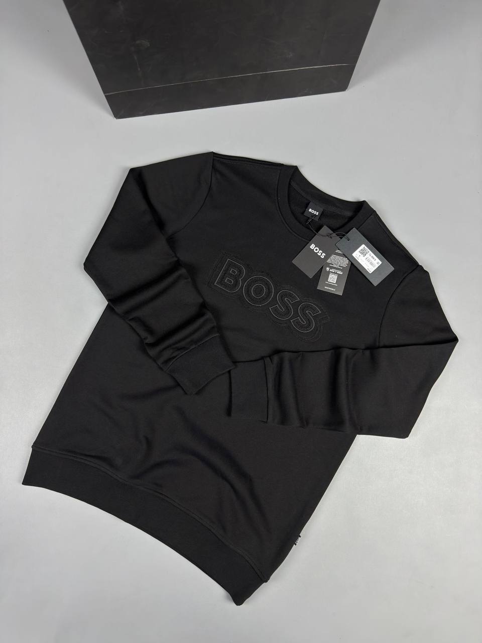 BOSS Raised Logo Crewneck Sweatshirt – Black