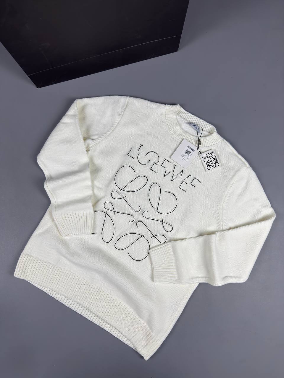 Loewe Oversized Anagram Intarsia Knit Sweater – Off-White