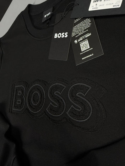 BOSS Raised Logo Crewneck Sweatshirt – Black