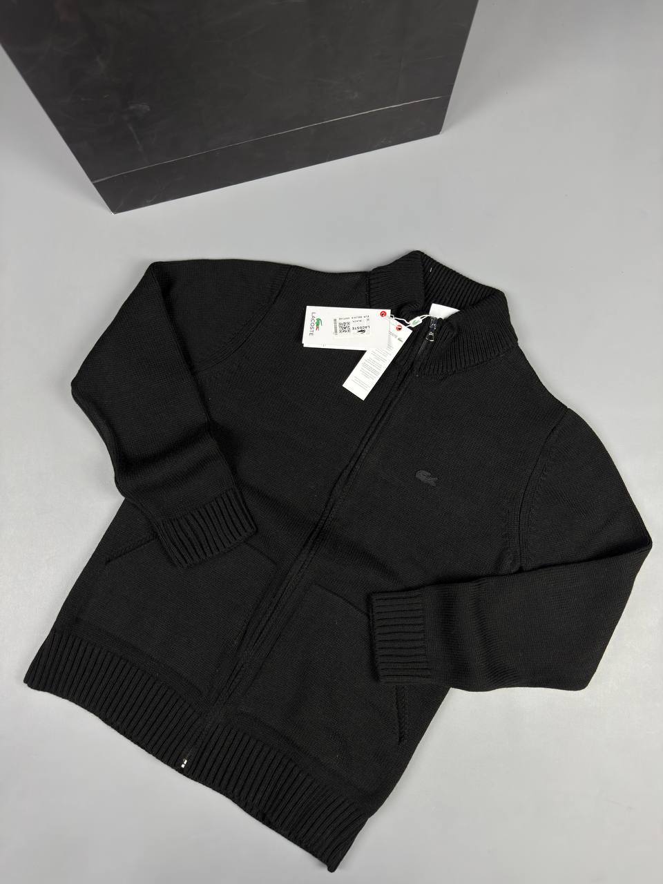 Lacoste Classic Ribbed Full-Zip Knitted jacket – Black