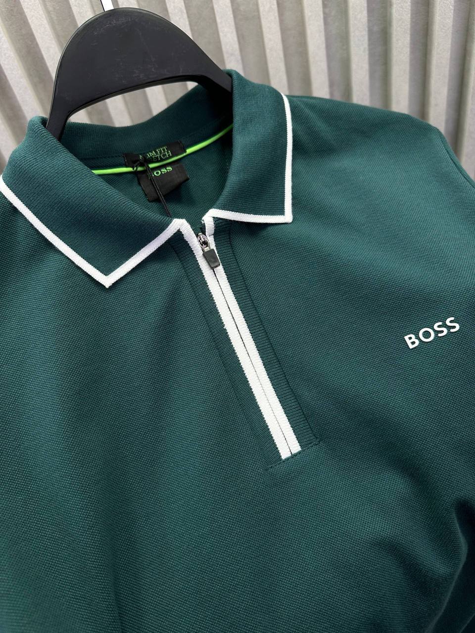 BOSS Zip Polo Shirt – Dark Green
