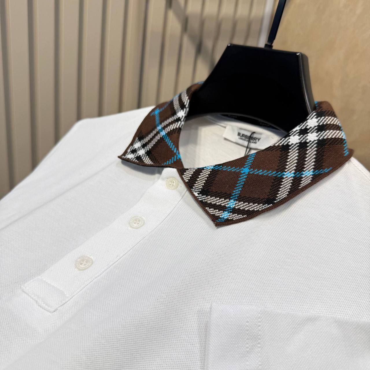 Burberry Check Collar Polo Shirt – White