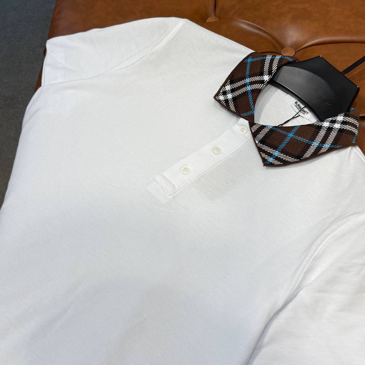 Burberry Check Collar Polo Shirt – White