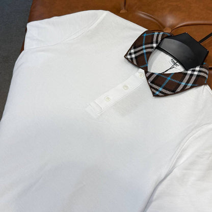 Burberry Check Collar Polo Shirt – White