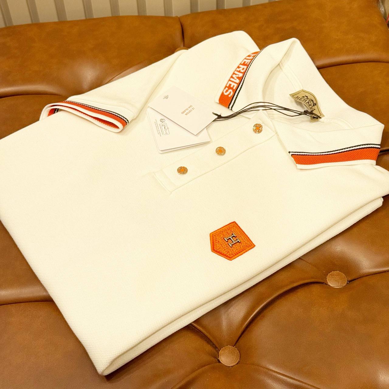 Hermès Style Signature Polo Shirt –  White
