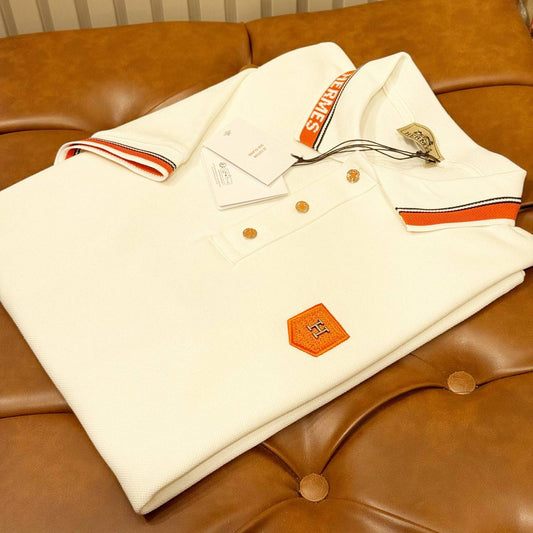 Hermès Style Signature Polo Shirt –  White