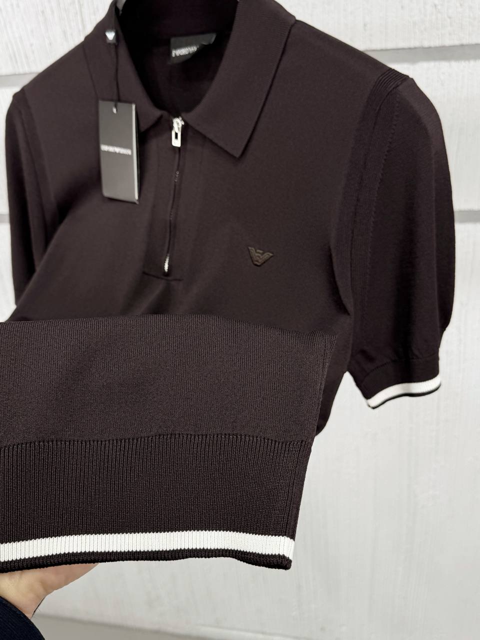 Armani Exchange Zip Polo Shirt – Brown