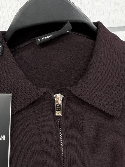 Armani Exchange Zip Polo Shirt – Brown