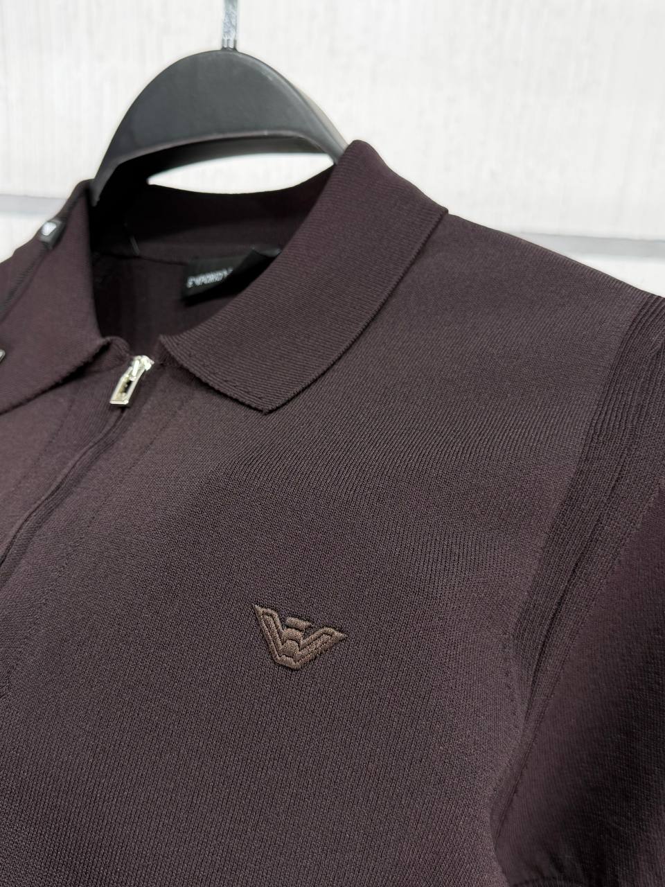 Armani Exchange Zip Polo Shirt – Brown