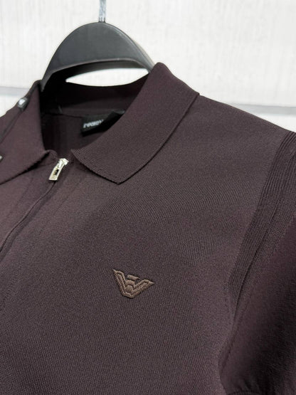 Armani Exchange Zip Polo Shirt – Brown