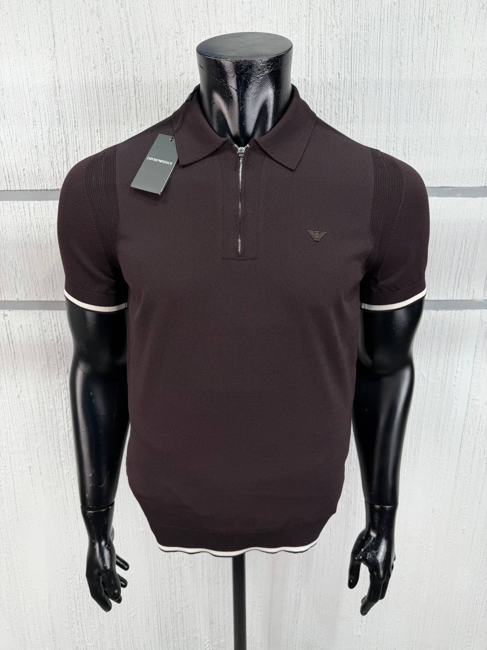 Armani Exchange Zip Polo Shirt – Brown