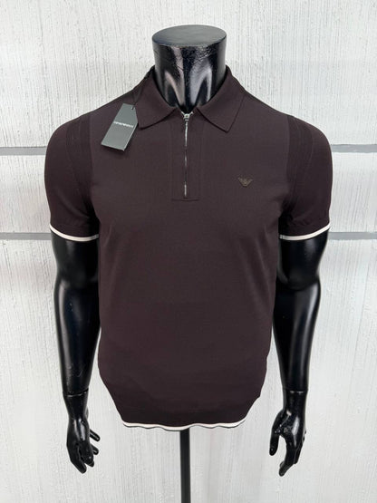 Armani Exchange Zip Polo Shirt – Brown