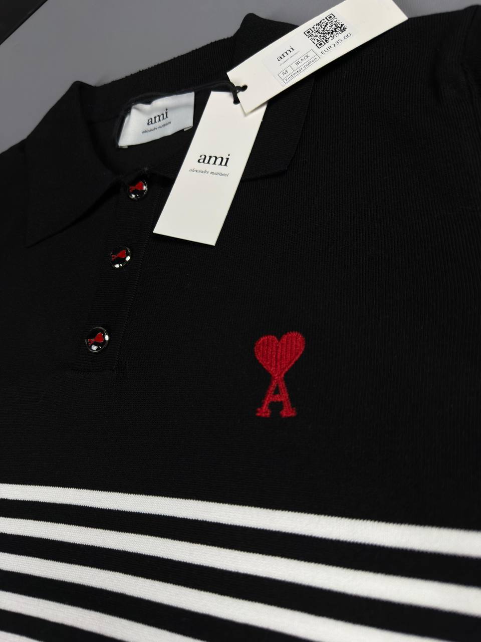 AMI Paris Striped Polo Shirt – Black