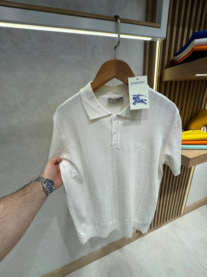 Burberry Check Knit Polo Shirt – Off White