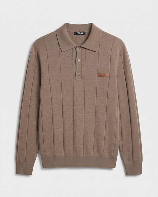 Zegna Knit Polo with Leather Tab