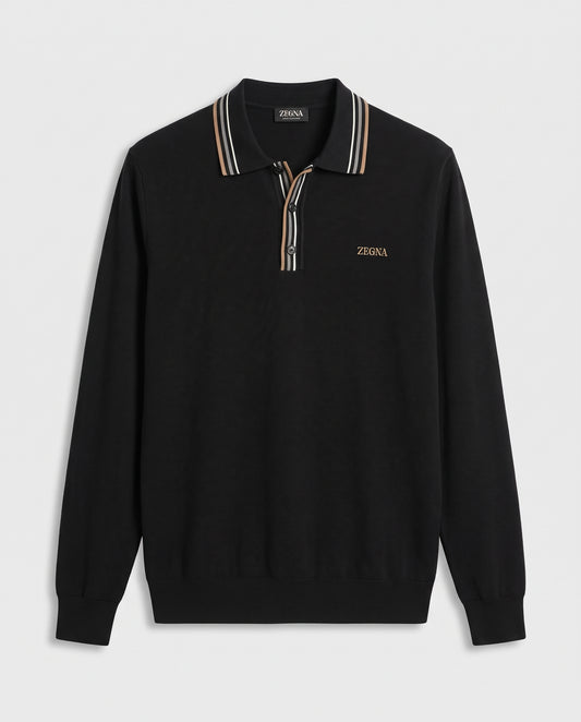 Zegna Knit Polo with Striped Collar