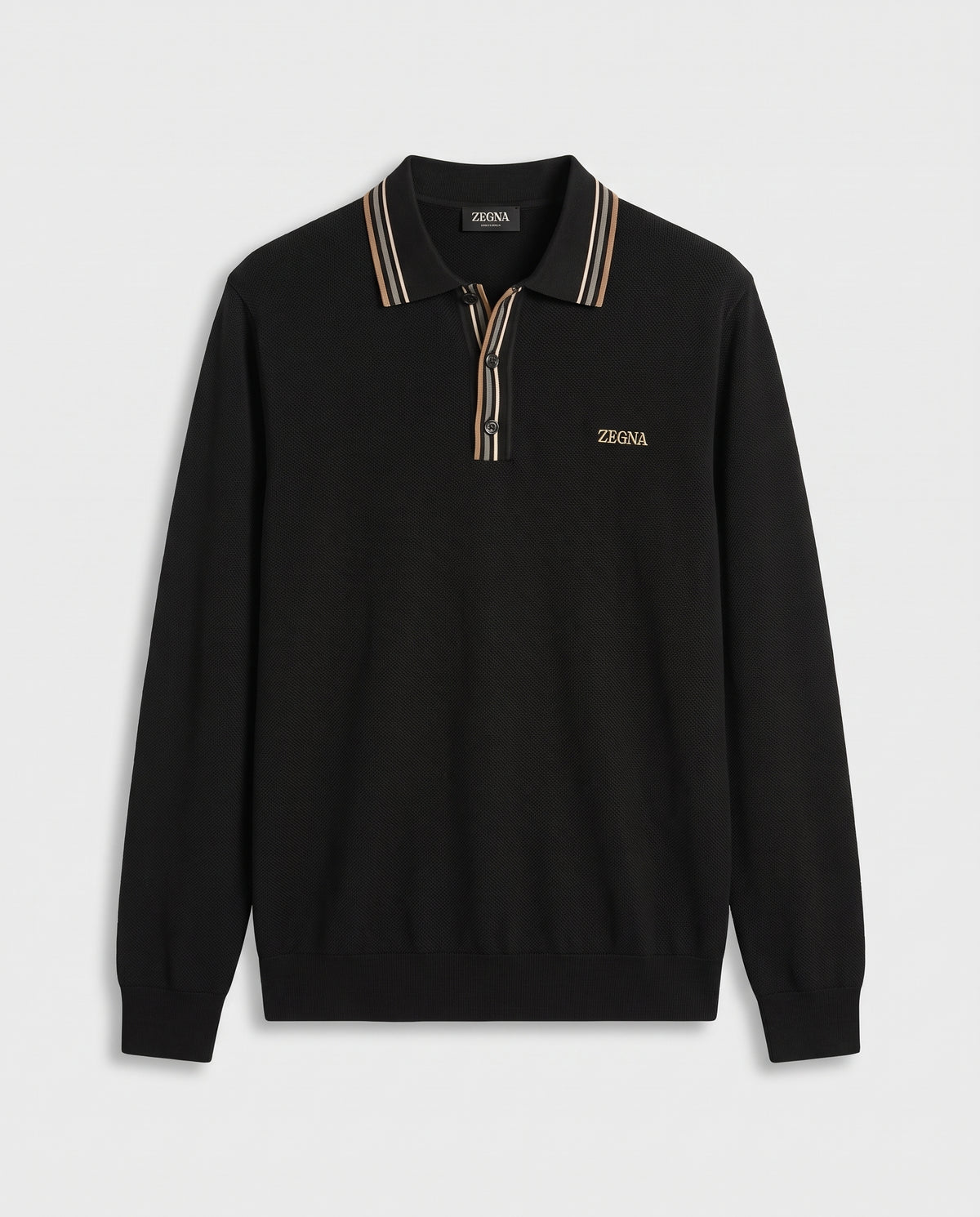 Zegna Knit Polo with Striped Collar